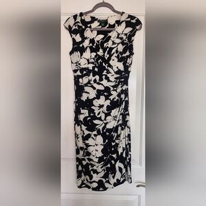 Ralph Lauren Blue and White Sheath Dress V-Neck Cap Sleeve